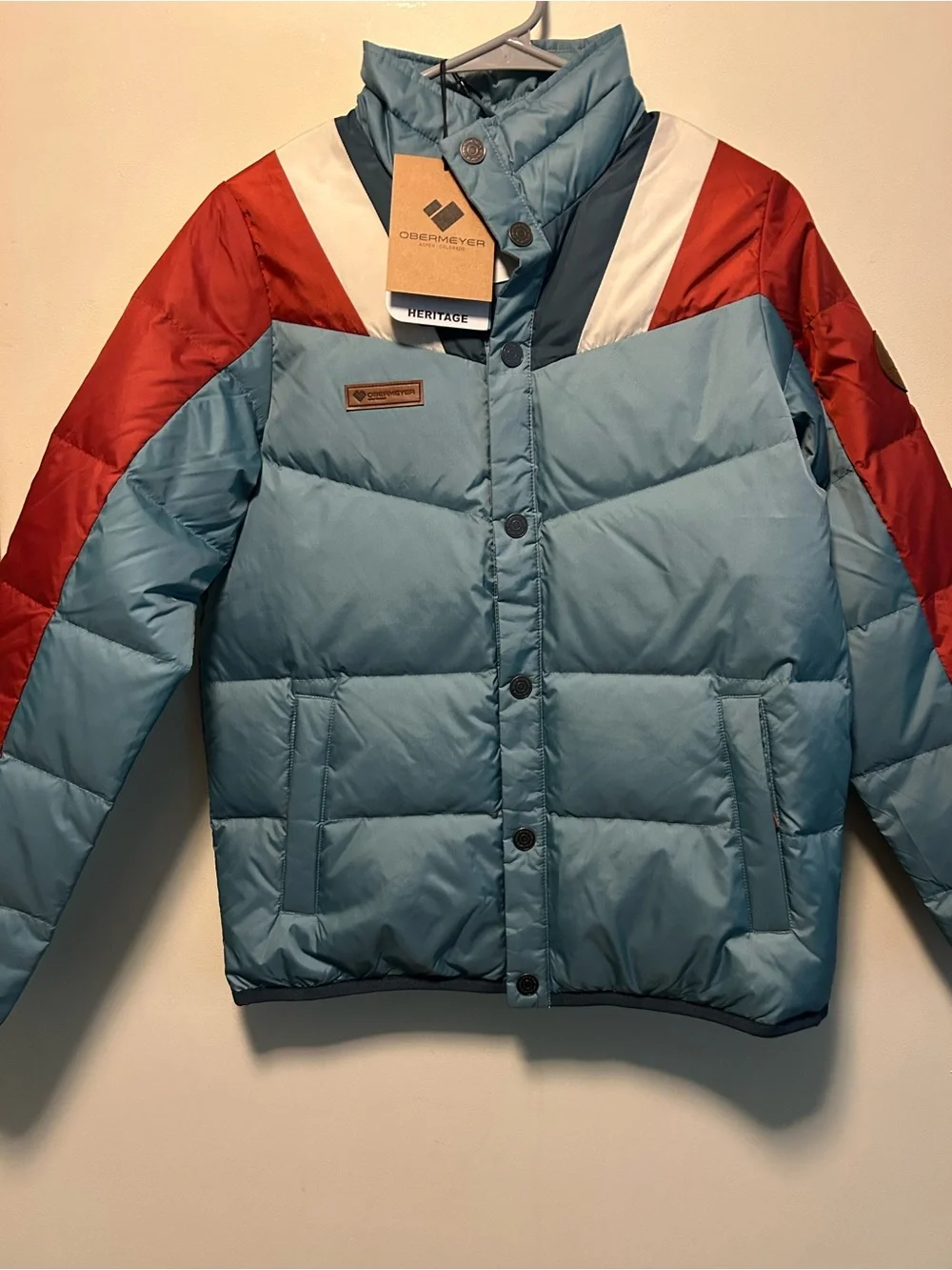 Obermeyer BENJI down jacket Light Blue Red Colorblock Puffer kids insulator
